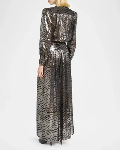 Isabel Marant Felby Metallic Tiger-Print Long-Sleeve Maxi Dress | Thumbnail 3 Isabel Marant Felby Metallic Tiger-Print Long-Sleeve Maxi Dress | Thumbnail 3