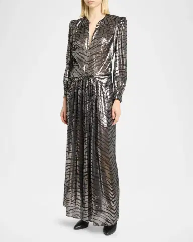 Isabel Marant Felby Metallic Tiger-Print Long-Sleeve Maxi Dress | Thumbnail 4 Isabel Marant Felby Metallic Tiger-Print Long-Sleeve Maxi Dress | Thumbnail 4