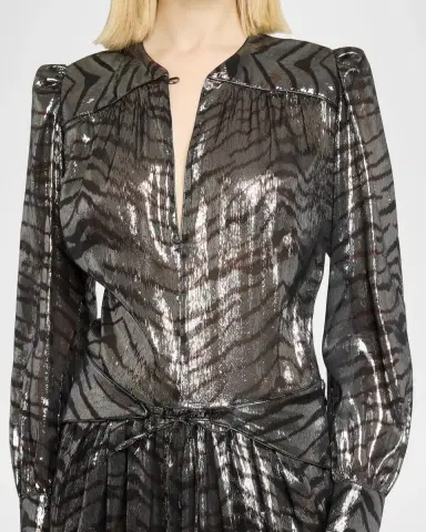 Isabel Marant Felby Metallic Tiger-Print Long-Sleeve Maxi Dress | Thumbnail 5 Isabel Marant Felby Metallic Tiger-Print Long-Sleeve Maxi Dress | Thumbnail 5