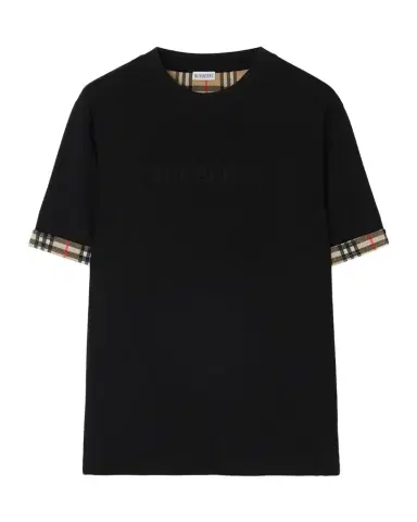 Burberry Ryan Check-Cuff Cotton Crewneck T-Shirt | Thumbnail 1 Burberry Ryan Check-Cuff Cotton Crewneck T-Shirt | Thumbnail 1