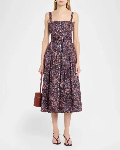 Cinq à Sept Branwen Belted Paisley Denim Midi Dress | Thumbnail 2 Cinq à Sept Branwen Belted Paisley Denim Midi Dress | Thumbnail 2
