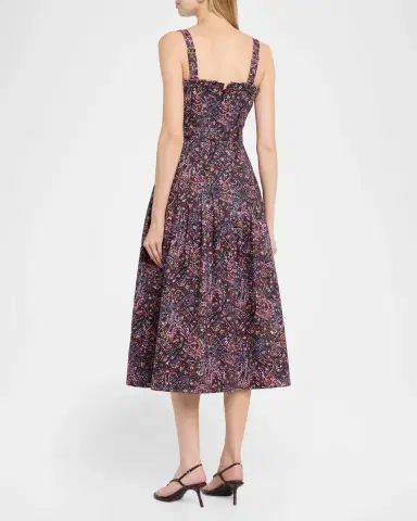 Cinq à Sept Branwen Belted Paisley Denim Midi Dress | Thumbnail 3 Cinq à Sept Branwen Belted Paisley Denim Midi Dress | Thumbnail 3