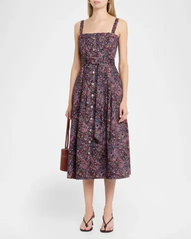 Cinq à Sept Branwen Belted Paisley Denim Midi Dress | Thumbnail 4 Cinq à Sept Branwen Belted Paisley Denim Midi Dress | Thumbnail 4