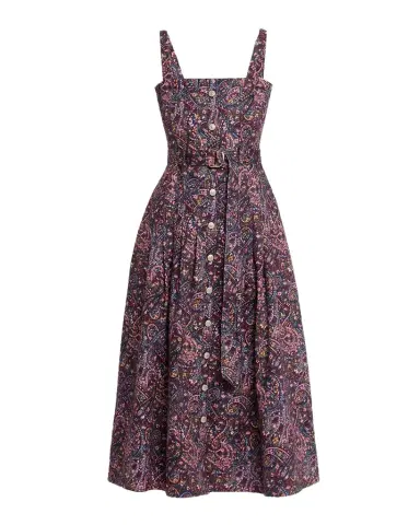 Cinq à Sept Branwen Belted Paisley Denim Midi Dress | Thumbnail 1 Cinq à Sept Branwen Belted Paisley Denim Midi Dress | Thumbnail 1
