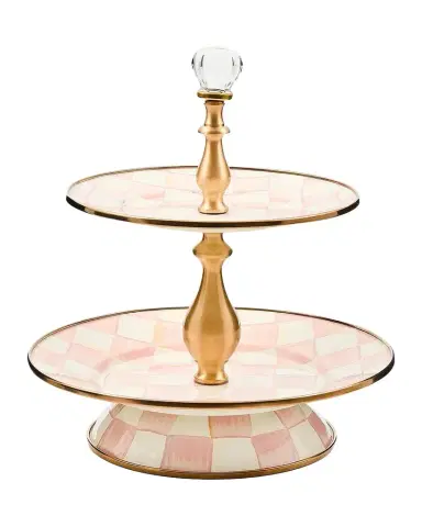MacKenzie-Childs Rosy Check Two-Tiered Server | Thumbnail 1 MacKenzie-Childs Rosy Check Two-Tiered Server | Thumbnail 1
