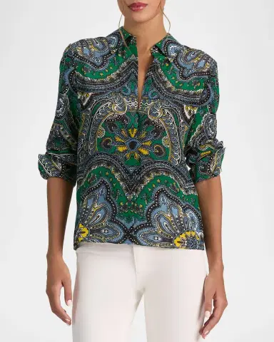 Alice + Olivia Willa Paisley Silk Placket Top | Thumbnail 4 Alice + Olivia Willa Paisley Silk Placket Top | Thumbnail 4