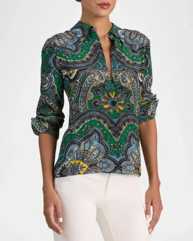 Alice + Olivia Willa Paisley Silk Placket Top | Thumbnail 6 Alice + Olivia Willa Paisley Silk Placket Top | Thumbnail 6