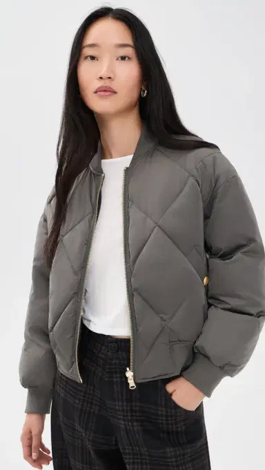 L'Agence Violeta Reversible Puffer Gry Olve/Chrcoal Herringbone | Thumbnail 2 L'Agence Violeta Reversible Puffer Gry Olve/Chrcoal Herringbone | Thumbnail 2