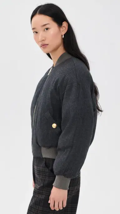 L'Agence Violeta Reversible Puffer Gry Olve/Chrcoal Herringbone | Thumbnail 4 L'Agence Violeta Reversible Puffer Gry Olve/Chrcoal Herringbone | Thumbnail 4