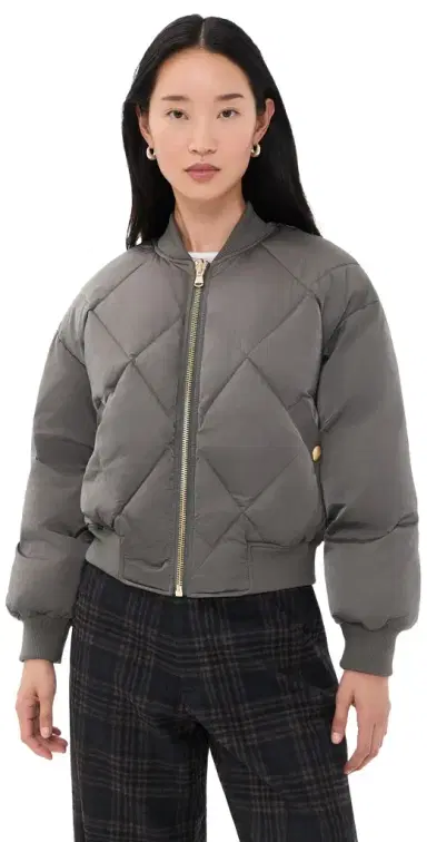 L'Agence Violeta Reversible Puffer Gry Olve/Chrcoal Herringbone | Thumbnail 1 L'Agence Violeta Reversible Puffer Gry Olve/Chrcoal Herringbone | Thumbnail 1
