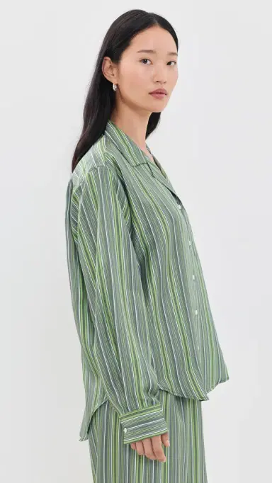 Comme Si Long Sleeve Notched Collar Shirt Abruzzo Stripe L | Thumbnail 4 Comme Si Long Sleeve Notched Collar Shirt Abruzzo Stripe L | Thumbnail 4