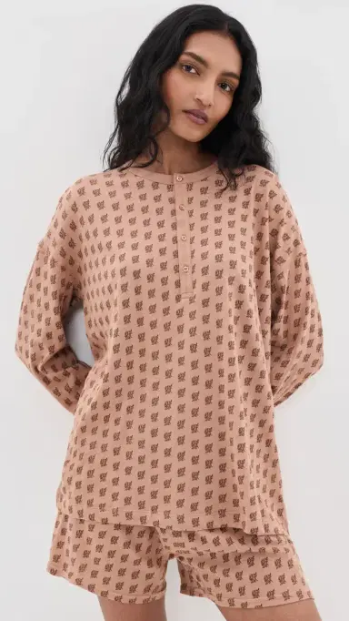 The Great. The Slouch Sleep Henley Rose Print | Thumbnail 2 The Great. The Slouch Sleep Henley Rose Print | Thumbnail 2
