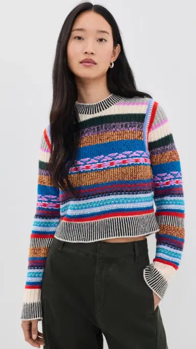 Mother The Extra Crop Sweater Red Blue Multi tripe | Thumbnail 2 Mother The Extra Crop Sweater Red Blue Multi tripe | Thumbnail 2