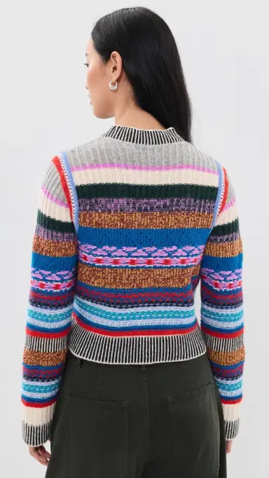 Mother The Extra Crop Sweater Red Blue Multi tripe | Thumbnail 3 Mother The Extra Crop Sweater Red Blue Multi tripe | Thumbnail 3