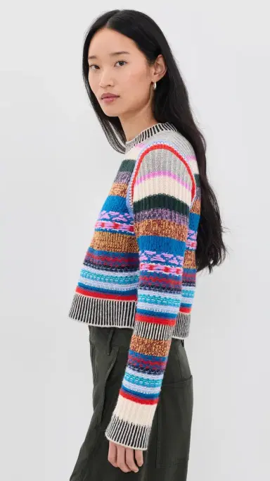 Mother The Extra Crop Sweater Red Blue Multi tripe | Thumbnail 4 Mother The Extra Crop Sweater Red Blue Multi tripe | Thumbnail 4