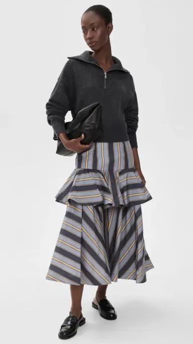 Zimmermann Valiant Peplum Midi Skirt Navy Stripe | Thumbnail 5 Zimmermann Valiant Peplum Midi Skirt Navy Stripe | Thumbnail 5