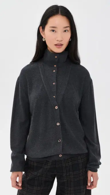 Source Unknown Fabbie Merino Wool Layered Cardigan Charcoal S | Thumbnail 2 Source Unknown Fabbie Merino Wool Layered Cardigan Charcoal S | Thumbnail 2