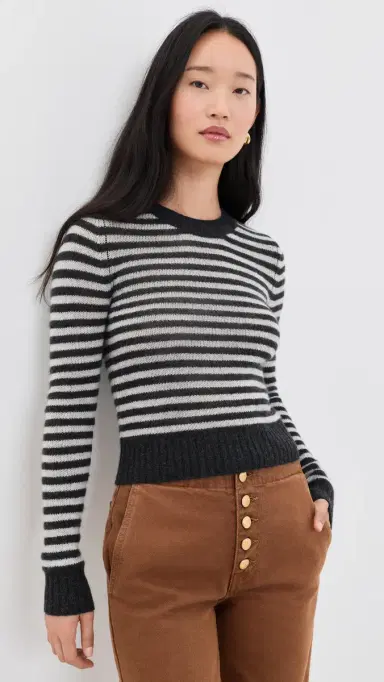 ENZA COSTA Cashmere hrunken Crew in Classic tripe Classic tripe | Thumbnail 2 ENZA COSTA Cashmere hrunken Crew in Classic tripe Classic tripe | Thumbnail 2