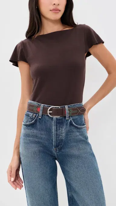 Loeffler Randall Gage Western Belt Espresso Vachetta With Tulips | Thumbnail 3 Loeffler Randall Gage Western Belt Espresso Vachetta With Tulips | Thumbnail 3