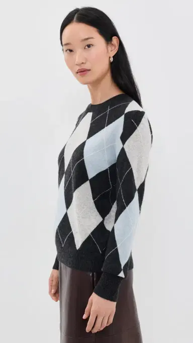 ENZA COSTA Cashmere Argyle Sweater Blue Grey Argyle | Thumbnail 4 ENZA COSTA Cashmere Argyle Sweater Blue Grey Argyle | Thumbnail 4