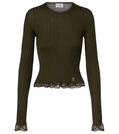 Saint Laurent Lace-trimmed wool, cashmere, and silk top | Thumbnail 1 Saint Laurent Lace-trimmed wool, cashmere, and silk top | Thumbnail 1