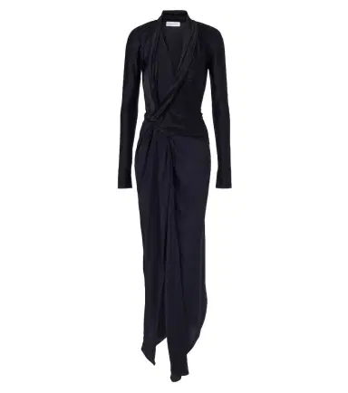 Victoria Beckham Lea draped silk-trimmed jersey maxi dress | Thumbnail 1 Victoria Beckham Lea draped silk-trimmed jersey maxi dress | Thumbnail 1