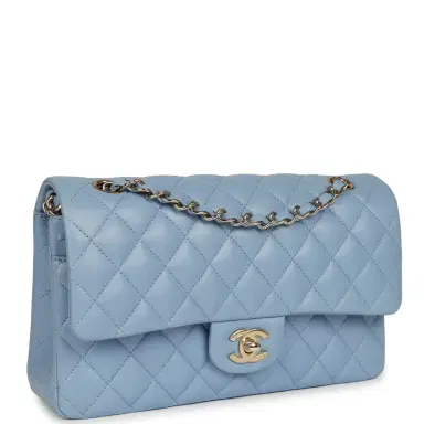 Chanel Chanel Medium Classic Double Flap Bag Light Blue Lambskin Light Gold Hardware | Thumbnail 2 Chanel Chanel Medium Classic Double Flap Bag Light Blue Lambskin Light Gold Hardware | Thumbnail 2