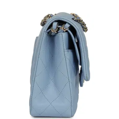 Chanel Chanel Medium Classic Double Flap Bag Light Blue Lambskin Light Gold Hardware | Thumbnail 3 Chanel Chanel Medium Classic Double Flap Bag Light Blue Lambskin Light Gold Hardware | Thumbnail 3