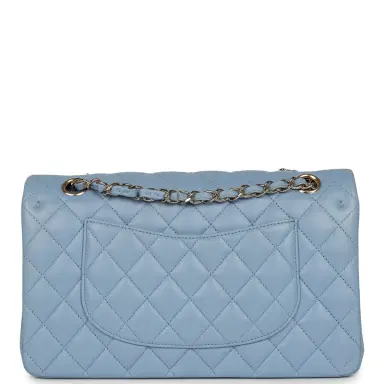 Chanel Chanel Medium Classic Double Flap Bag Light Blue Lambskin Light Gold Hardware | Thumbnail 4 Chanel Chanel Medium Classic Double Flap Bag Light Blue Lambskin Light Gold Hardware | Thumbnail 4
