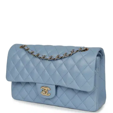 Chanel Chanel Medium Classic Double Flap Bag Light Blue Lambskin Light Gold Hardware | Thumbnail 5 Chanel Chanel Medium Classic Double Flap Bag Light Blue Lambskin Light Gold Hardware | Thumbnail 5