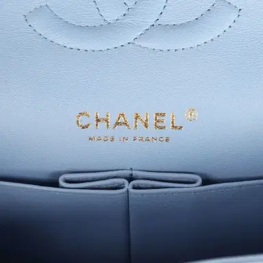 Chanel Chanel Medium Classic Double Flap Bag Light Blue Lambskin Light Gold Hardware | Thumbnail 9 Chanel Chanel Medium Classic Double Flap Bag Light Blue Lambskin Light Gold Hardware | Thumbnail 9