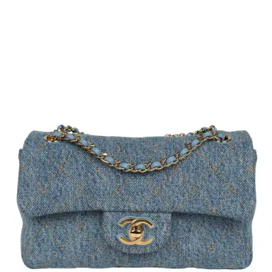 Chanel Chanel Mini "Souplissimo" Flap Bag Blue Denim Gold Hardware | Thumbnail 1 Chanel Chanel Mini "Souplissimo" Flap Bag Blue Denim Gold Hardware | Thumbnail 1