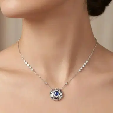 Crivelli Crivelli Ricami Luci 18K White Gold Diamond & Blue Sapphire Pendant Necklace by The Solist | Thumbnail 2 Crivelli Crivelli Ricami Luci 18K White Gold Diamond & Blue Sapphire Pendant Necklace by The Solist | Thumbnail 2