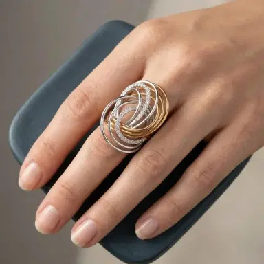 Crivelli Crivelli Tri Color Swirl 18K White & Yellow Gold Diamond Ring Sz. 7 by The Solist | Thumbnail 2 Crivelli Crivelli Tri Color Swirl 18K White & Yellow Gold Diamond Ring Sz. 7 by The Solist | Thumbnail 2