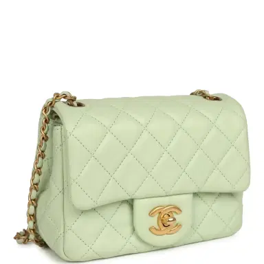 Chanel Chanel Mini Square Pearl Crush Flap Bag Light Green Lambskin Antique Gold Hardware | Thumbnail 2 Chanel Chanel Mini Square Pearl Crush Flap Bag Light Green Lambskin Antique Gold Hardware | Thumbnail 2