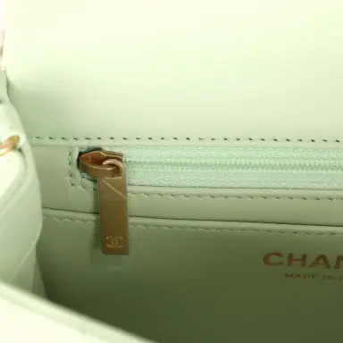 Chanel Chanel Mini Square Pearl Crush Flap Bag Light Green Lambskin Antique Gold Hardware | Thumbnail 11 Chanel Chanel Mini Square Pearl Crush Flap Bag Light Green Lambskin Antique Gold Hardware | Thumbnail 11