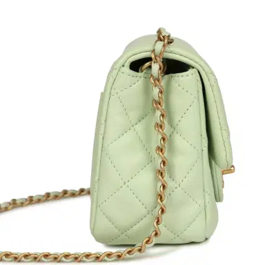 Chanel Chanel Mini Square Pearl Crush Flap Bag Light Green Lambskin Antique Gold Hardware | Thumbnail 3 Chanel Chanel Mini Square Pearl Crush Flap Bag Light Green Lambskin Antique Gold Hardware | Thumbnail 3