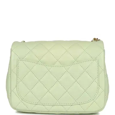 Chanel Chanel Mini Square Pearl Crush Flap Bag Light Green Lambskin Antique Gold Hardware | Thumbnail 4 Chanel Chanel Mini Square Pearl Crush Flap Bag Light Green Lambskin Antique Gold Hardware | Thumbnail 4