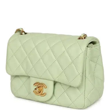 Chanel Chanel Mini Square Pearl Crush Flap Bag Light Green Lambskin Antique Gold Hardware | Thumbnail 5 Chanel Chanel Mini Square Pearl Crush Flap Bag Light Green Lambskin Antique Gold Hardware | Thumbnail 5