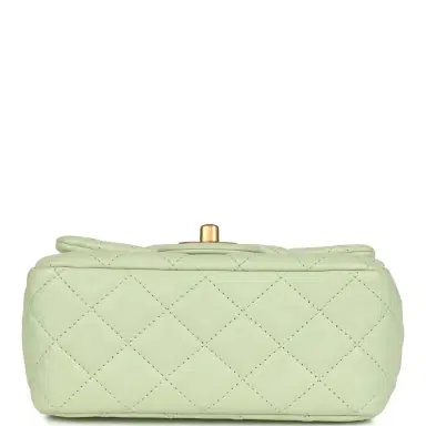 Chanel Chanel Mini Square Pearl Crush Flap Bag Light Green Lambskin Antique Gold Hardware | Thumbnail 6 Chanel Chanel Mini Square Pearl Crush Flap Bag Light Green Lambskin Antique Gold Hardware | Thumbnail 6