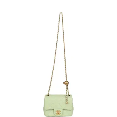 Chanel Chanel Mini Square Pearl Crush Flap Bag Light Green Lambskin Antique Gold Hardware | Thumbnail 7 Chanel Chanel Mini Square Pearl Crush Flap Bag Light Green Lambskin Antique Gold Hardware | Thumbnail 7