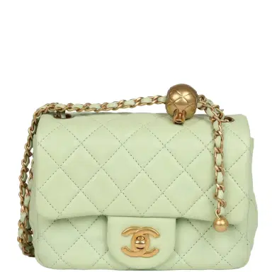 Chanel Chanel Mini Square Pearl Crush Flap Bag Light Green Lambskin Antique Gold Hardware | Thumbnail 1 Chanel Chanel Mini Square Pearl Crush Flap Bag Light Green Lambskin Antique Gold Hardware | Thumbnail 1