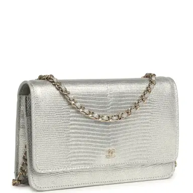 Chanel Chanel Wallet On Chain WOC Silver Metallic Lizard Embossed Calfskin Light Gold Hardware | Thumbnail 2 Chanel Chanel Wallet On Chain WOC Silver Metallic Lizard Embossed Calfskin Light Gold Hardware | Thumbnail 2