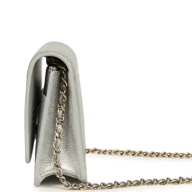 Chanel Chanel Wallet On Chain WOC Silver Metallic Lizard Embossed Calfskin Light Gold Hardware | Thumbnail 4 Chanel Chanel Wallet On Chain WOC Silver Metallic Lizard Embossed Calfskin Light Gold Hardware | Thumbnail 4
