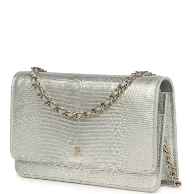 Chanel Chanel Wallet On Chain WOC Silver Metallic Lizard Embossed Calfskin Light Gold Hardware | Thumbnail 5 Chanel Chanel Wallet On Chain WOC Silver Metallic Lizard Embossed Calfskin Light Gold Hardware | Thumbnail 5