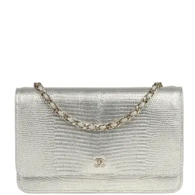 Chanel Chanel Wallet On Chain WOC Silver Metallic Lizard Embossed Calfskin Light Gold Hardware | Thumbnail 1 Chanel Chanel Wallet On Chain WOC Silver Metallic Lizard Embossed Calfskin Light Gold Hardware | Thumbnail 1