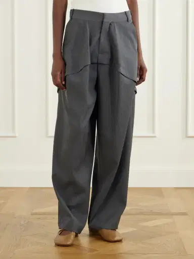 Loewe Logo-embroidered Tiered Wool Mid-rise Wide-leg Pants | Thumbnail 3 Loewe Logo-embroidered Tiered Wool Mid-rise Wide-leg Pants | Thumbnail 3