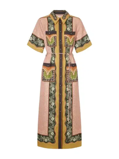 ALÉMAIS Darcey Belted Printed Hemp Midi Dress | Thumbnail 1 ALÉMAIS Darcey Belted Printed Hemp Midi Dress | Thumbnail 1
