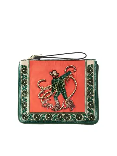ALÉMAIS Ace Embellished Leather-trimmed Satin Clutch | Thumbnail 1 ALÉMAIS Ace Embellished Leather-trimmed Satin Clutch | Thumbnail 1