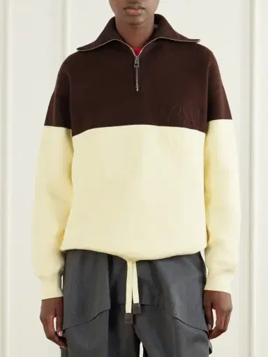 Loewe Anagram-embossed Two-tone Cotton-blend Jersey Half-zip Sweatshirt | Thumbnail 3 Loewe Anagram-embossed Two-tone Cotton-blend Jersey Half-zip Sweatshirt | Thumbnail 3
